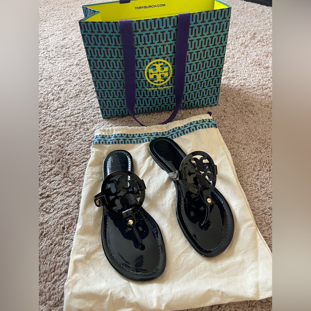 Tory Burch Glossy Black Thong Sandals